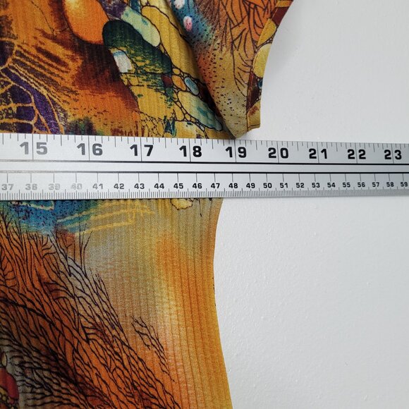 Vintage 90s y2k orange pleated artsy stretch grunge abstract square neck top L - Picture 5 of 7